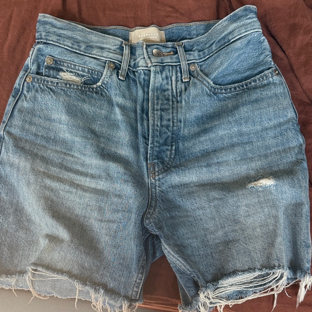 Everlane Distressed Rigid Way-High Organic Denim Jean Shorts